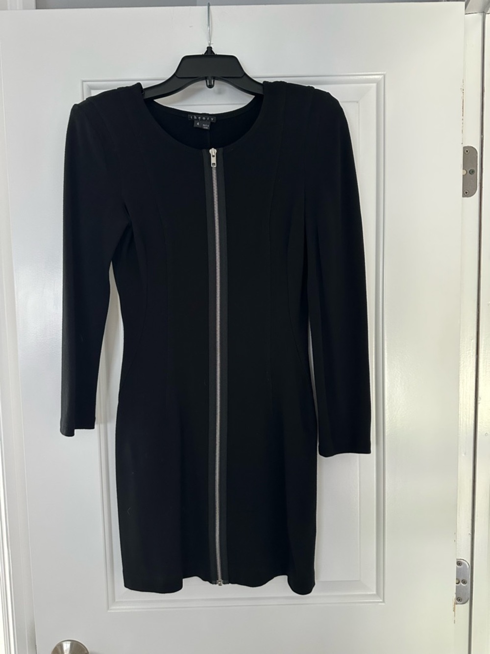 Theory Black Long-Sleeve Zip-Front Dress